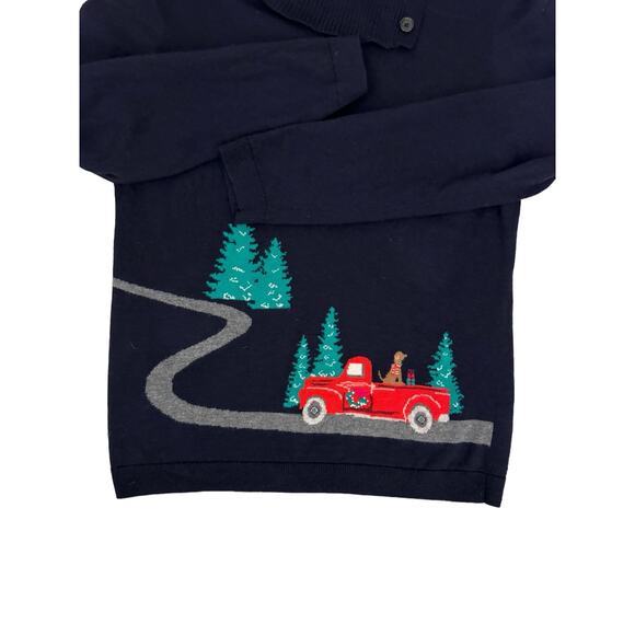Talbots Womens Sweater Blue Christmas Holiday Red Truck Lambswool Blend Navy M - Picture 5 of 7